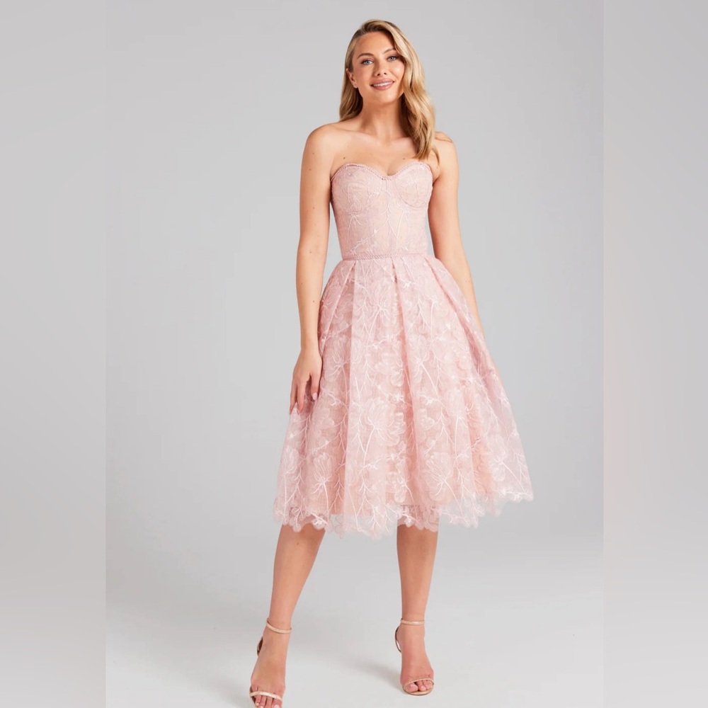 Nadine Merabi Pink Lace Strapless Dress